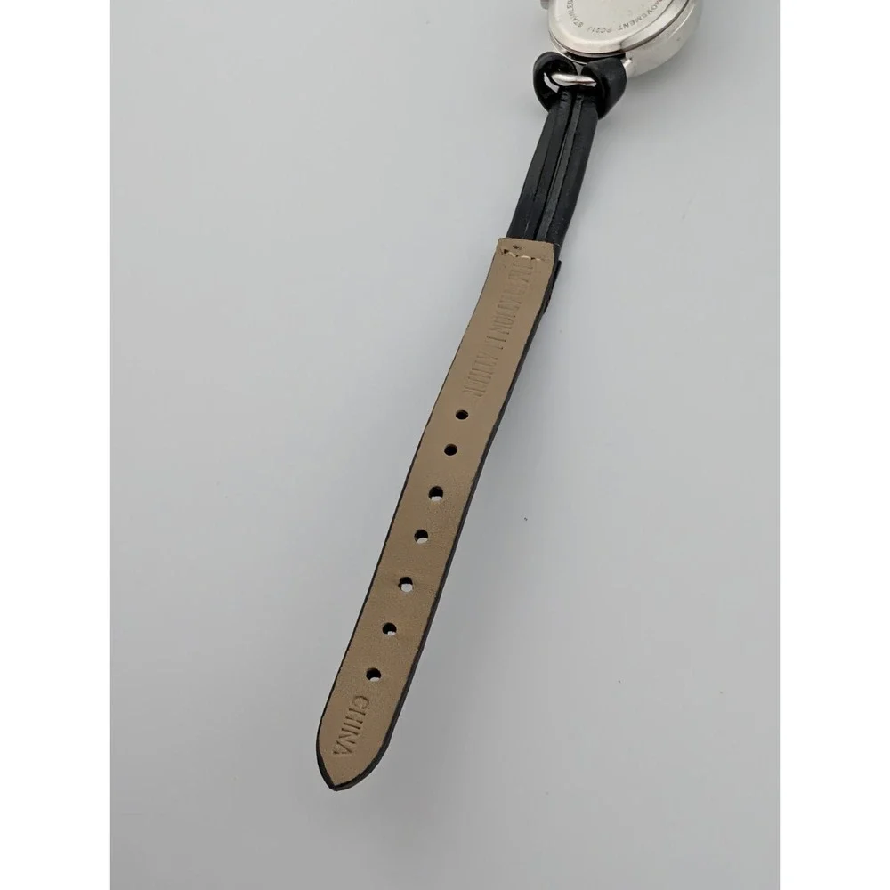 Time‎ and Tru Watch Women 22mm Silver Case Black Faux Leather Band- New Battery
